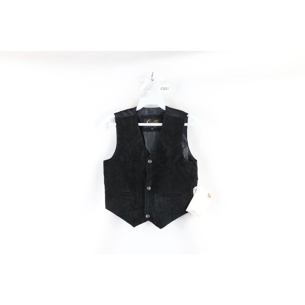 NOS Vintage Scully Boys Medium Western Rodeo Suede Leather Vest Jacket Black